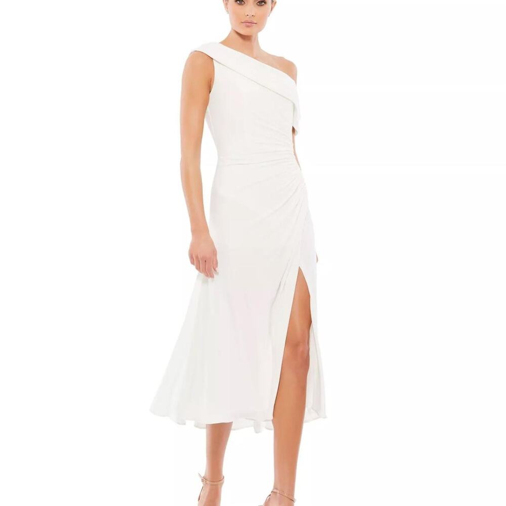 Ieena for Mac Duggal Jersey Off-Shoulder Asymmetric Gown Sz 4 / Small NWT - Picture 2 of 9